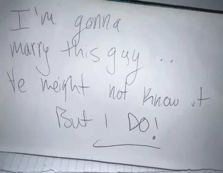Privacy-screened original handwritten confession note: He Might Not Know Yet