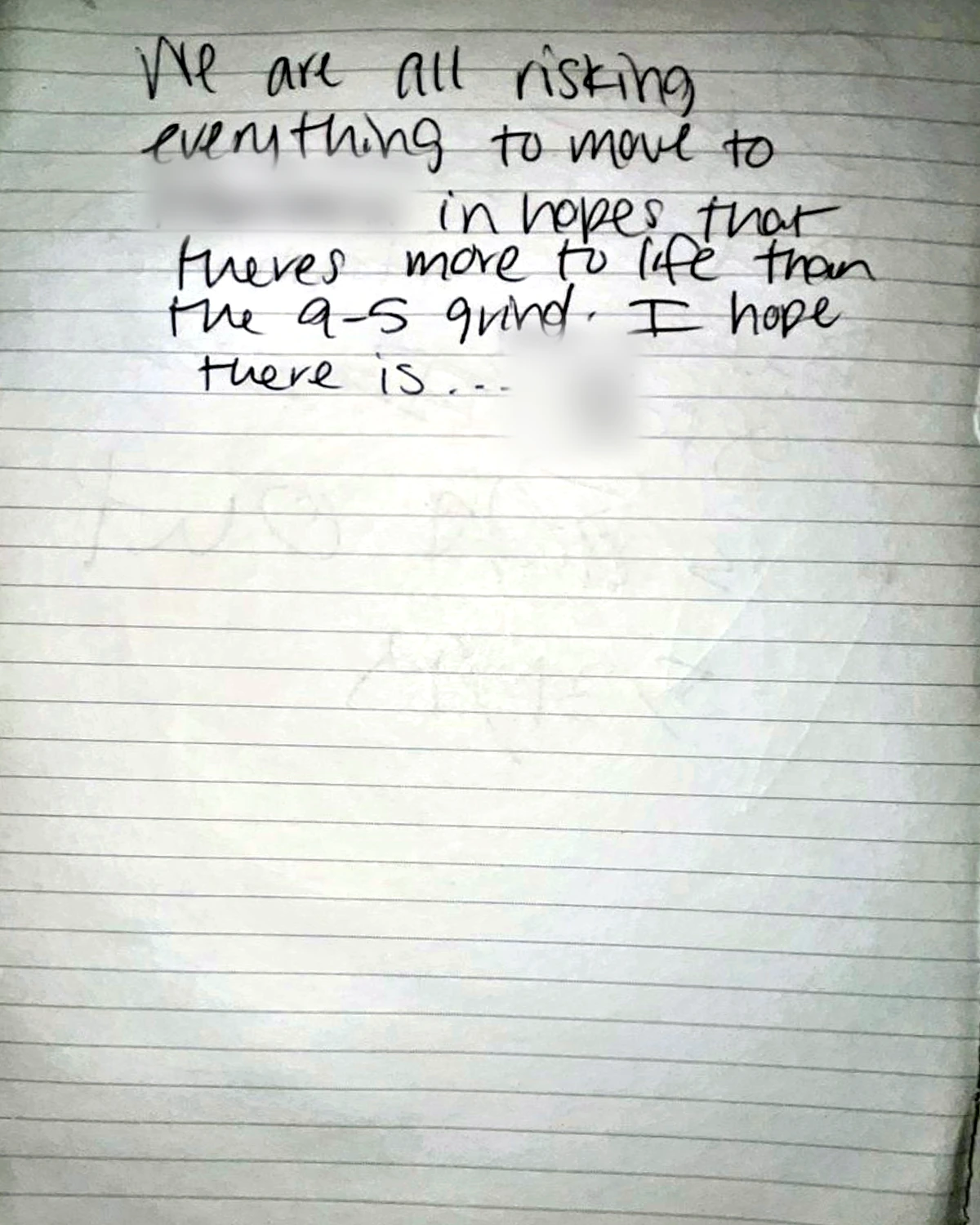 Privacy-screened original handwritten confession note: There Has to Be More