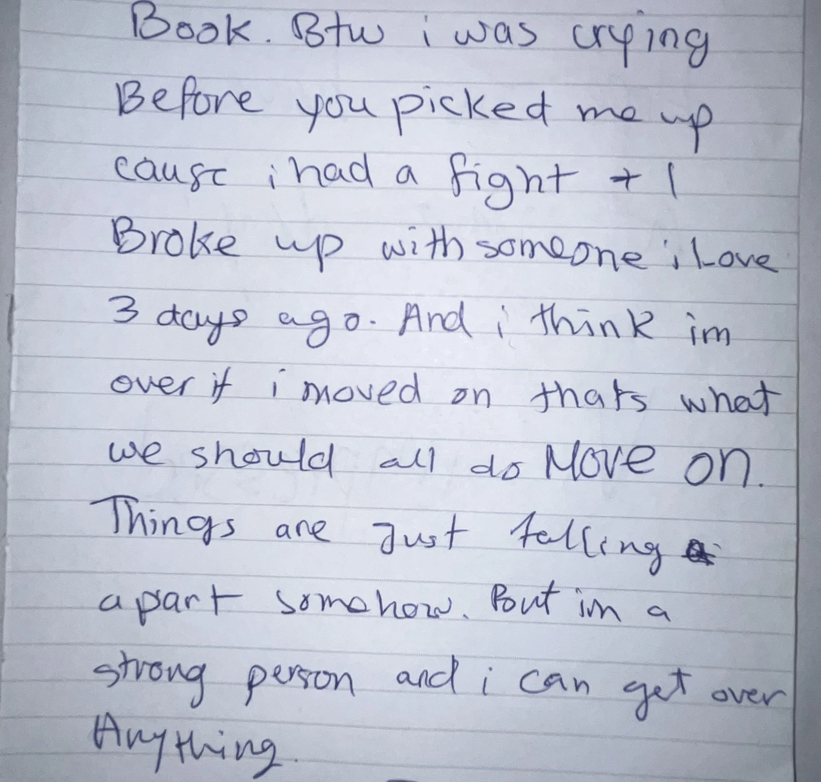 Privacy-screened original handwritten confession note: Three Days After the Breakup