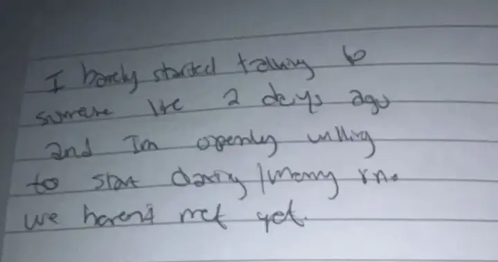 Privacy-screened original handwritten confession note: Haven't Met Yet