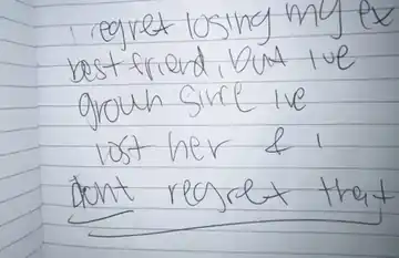 Original 2020 handwritten Passenger Confessions note titled I Don’t Regret the Growth